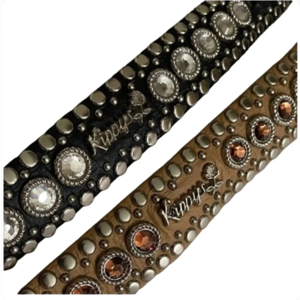 2 Kippys Leather Swarovski Cowgirl Black Brown Crystal Studded Belts 30 small